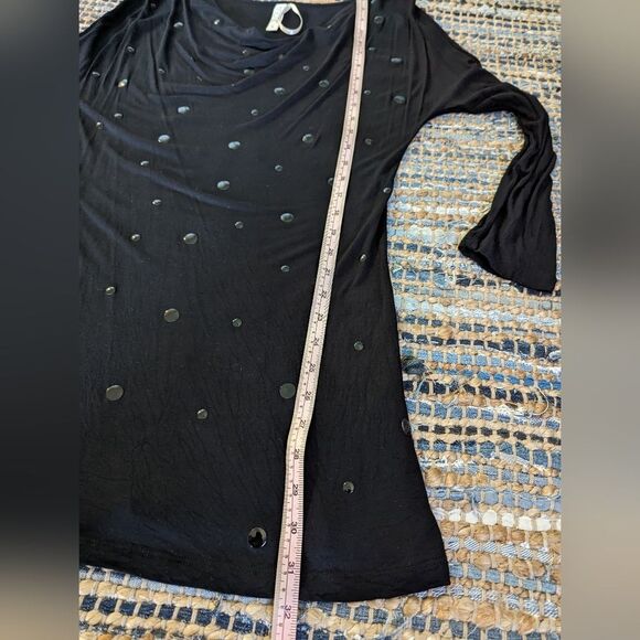 Black Embossed Cowl Neck Top 3/4 Sleeve Y2K S Indie Sleaze Cyber Grunge - Picture 5 of 7